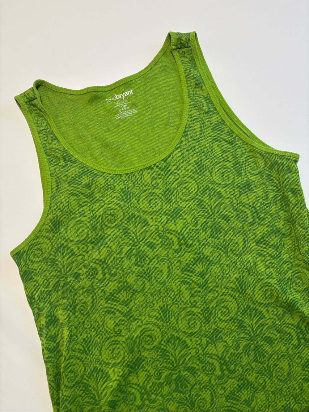 Lane Bryant Lime Green Damask Pattern Cotton Ribbed Tank Top